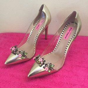 Betsy Johnson Gold Clear Gem heels